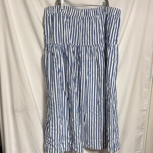 LOFT Preppy Ice Blue and White A-Line Maxi Skirt SZ XL